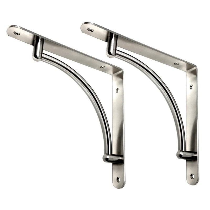 Desunia Decorative Contemporary Shelf Brackets - 8 3/4inches x 8 3/4inches - Satin Nickel - Pair - Image 1